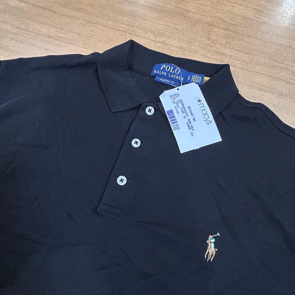 Polo Ralph Lauren Polo Shirt Mens L Black Classic Fit Knit Cotton Pony NWT
